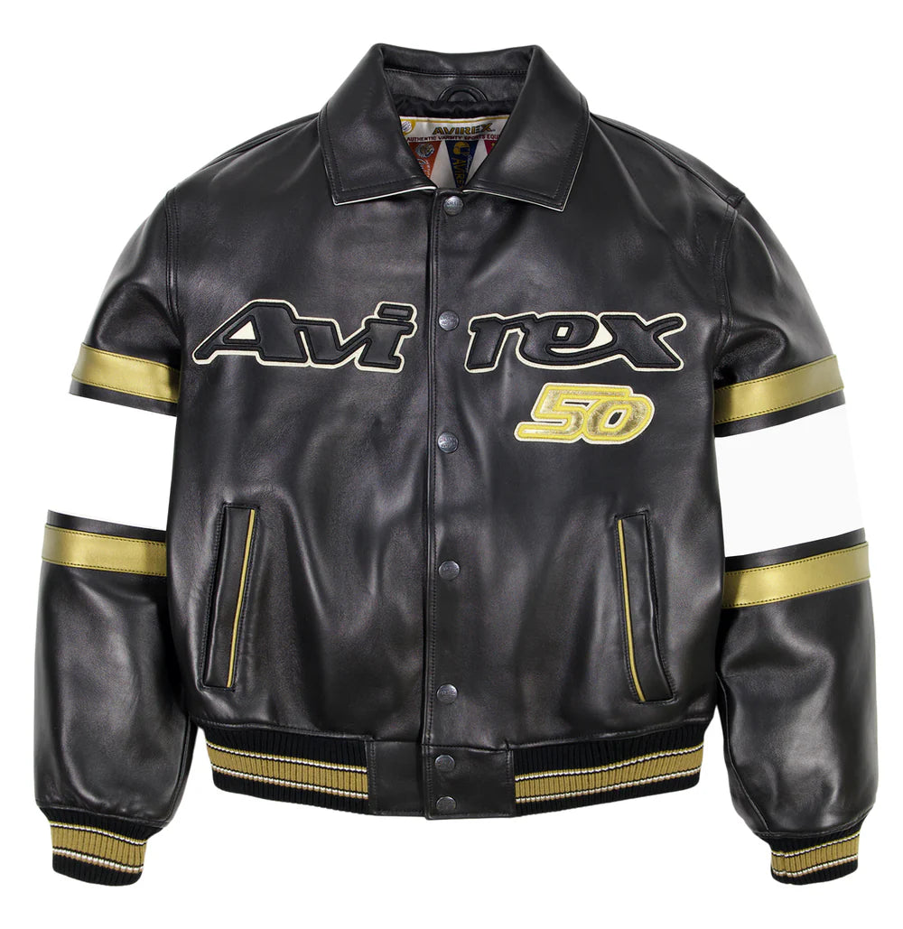 AVIREX レザージャケット【50%OFF】 AVIREX 50TH GOLD KICK-OFF LEATHER JACKET Men's -BLACK GOLD – Moesports