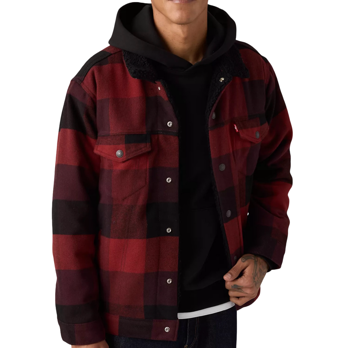 Levis Strauss & Co TRUCKER SHERPA JACKET Men's -RED BLACK – Moesports