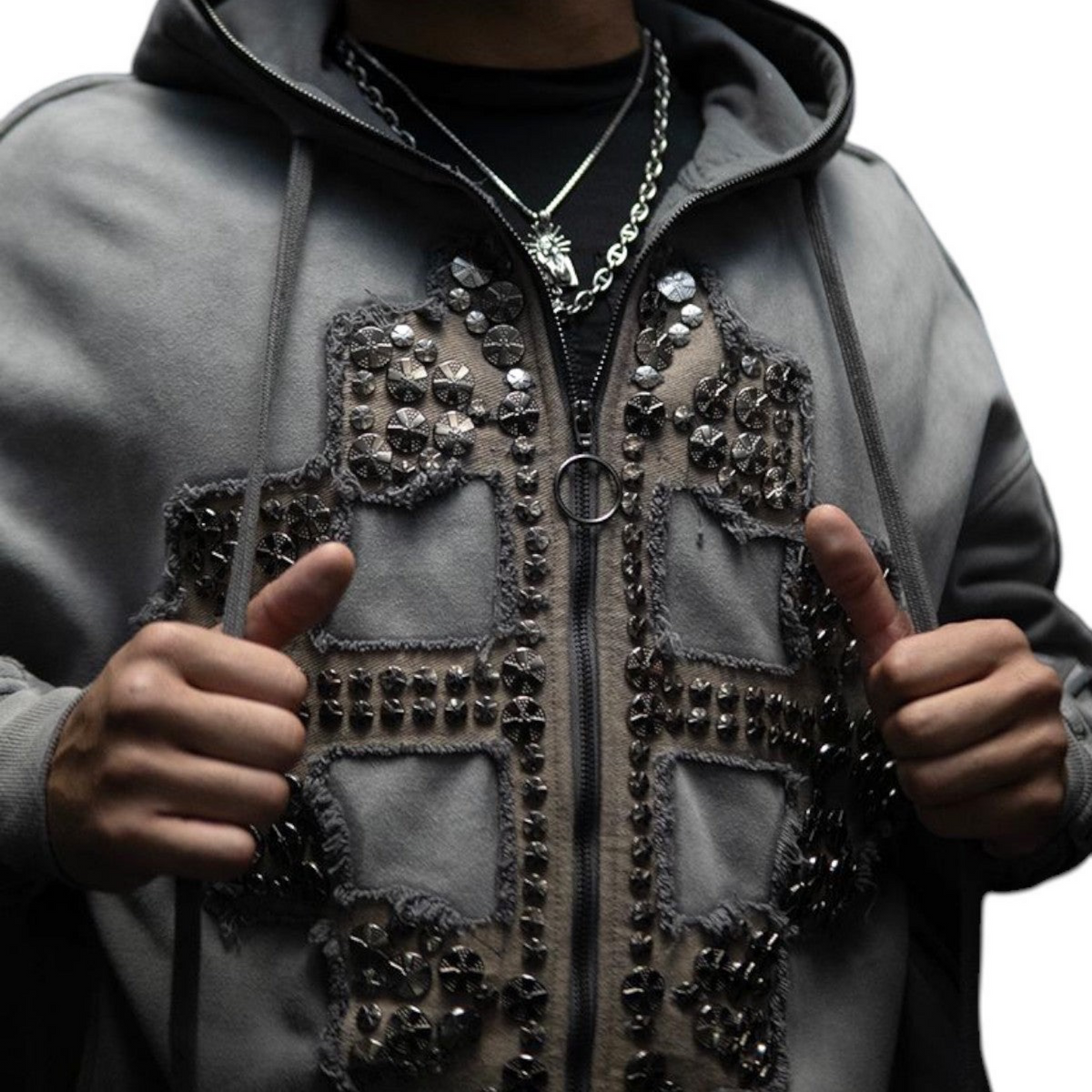 HUDSON STUDDED FLEECE STACKED FULL ZIP HOODED SWEATSUIT Men's