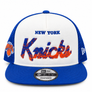 NEW ERA 950 A-FRAME PRE-CURVED CHENILLE LOGO TRUCKER HAT NEW YORK KNICKS-ROYAL/WHITE