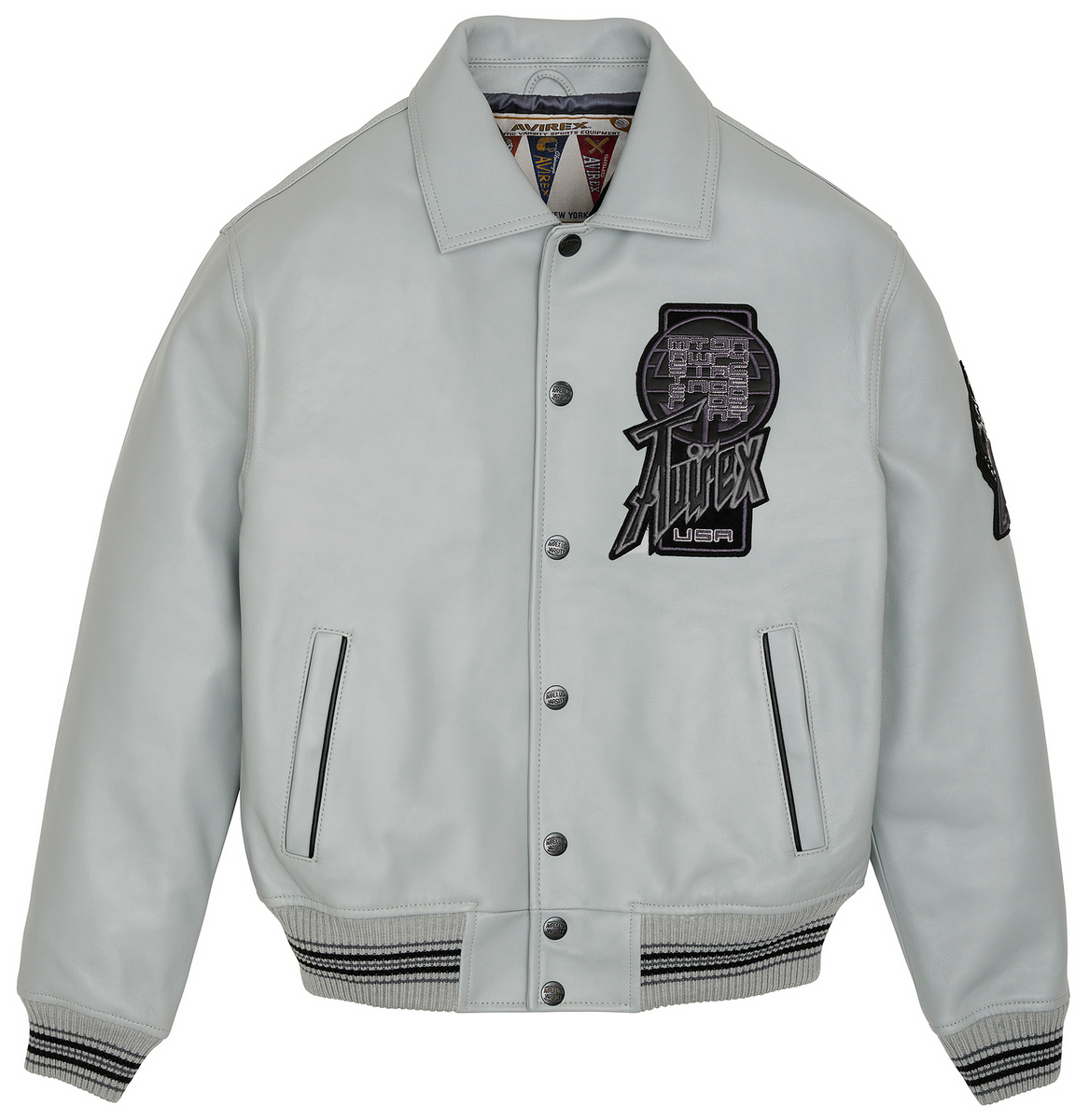 AVIREX DRAGON LEATHER JACKET Men's -ROLLS ROYCE GREY – Moesports AVIREX DRAGON LEATHER JACKET Men's -ROLLS ROYCE GREY – Moesports
