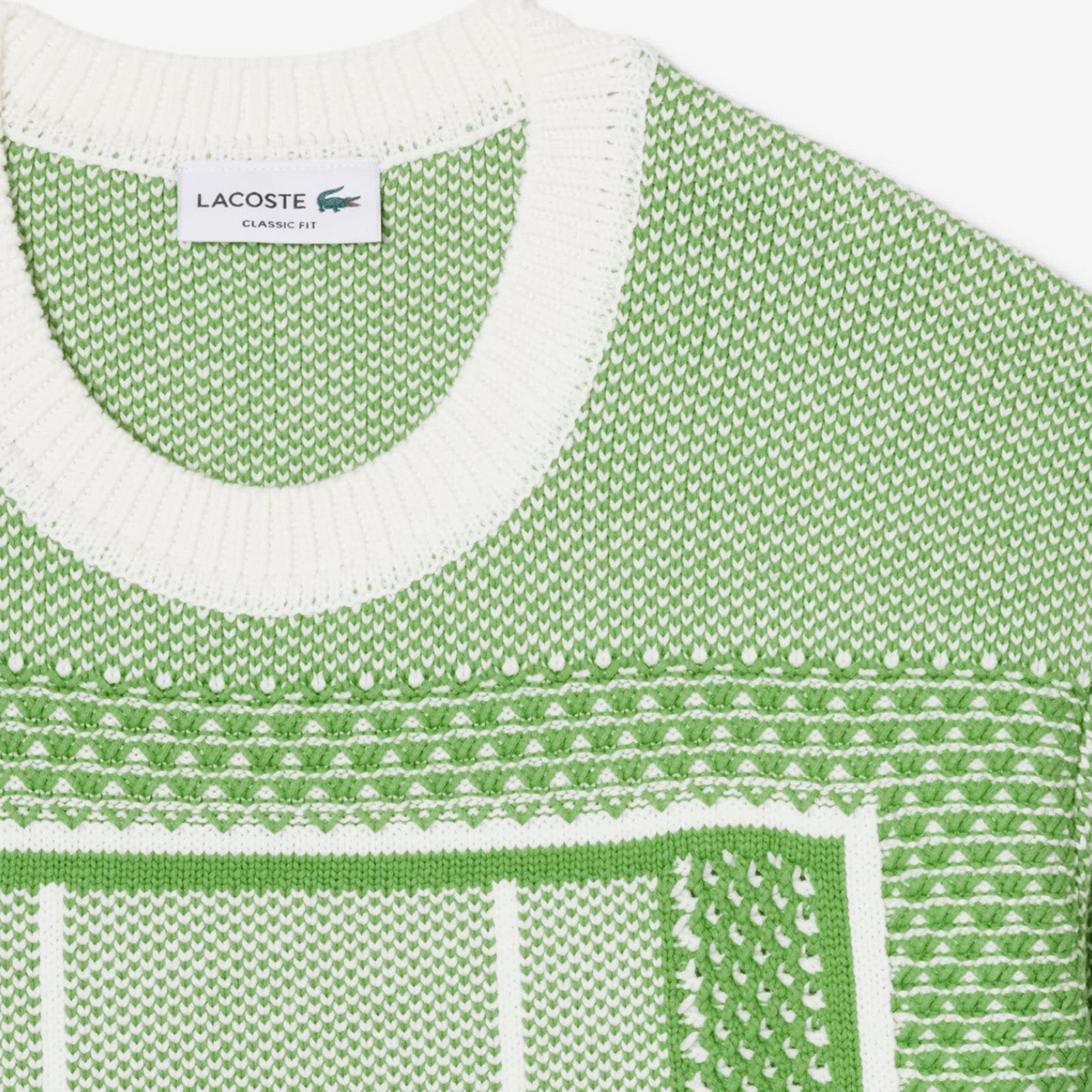AGATTO Logo Knit PULLOVER WHITE Ｌ LACOSTE TENNIS COURT GRAPHIC SWEATER -Men's-GREEN -NPA/WHITE