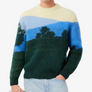 LACOSTE CLASSIC FIT LANDSCAPE ALPACA WOOL SWEATER -Men’s-GREEN/ BLUE