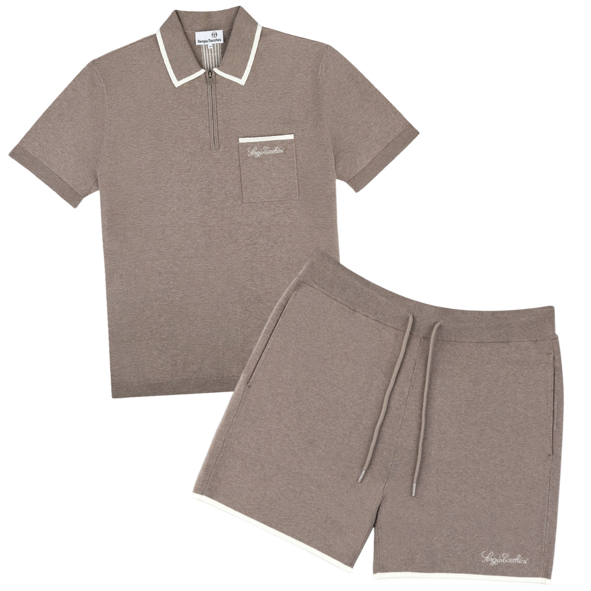 SERGIO TACCHINI ENZO KNIT POLO SHORT SET- Men's -TAUPE GREY