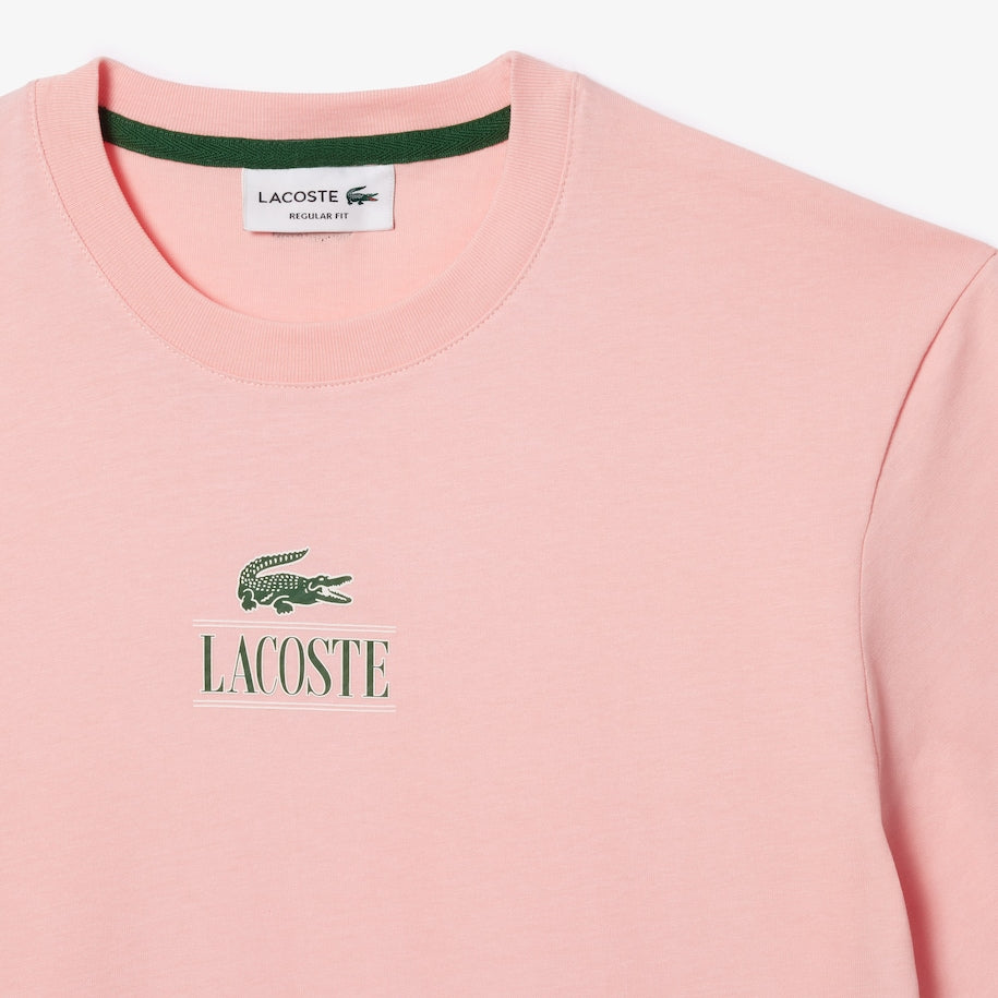 週末セール★LACOSTE ピンク Tシャツ 38サイズ LACOSTE REGULAR FIT COTTON JERSEY BRANDED T-SHIRT Men's -PINK-KF9