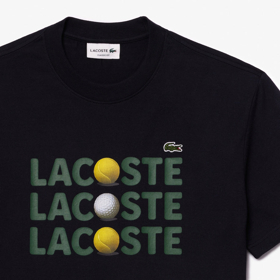 LACOSTE HEAVY COTTON TENNIS BALL PRINT T-SHIRT Men's -NAVY
