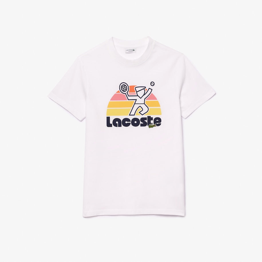 LACOSTE WASHED EFFECT TENNIS PRINT T-SHIRT Men's -WHITE-001