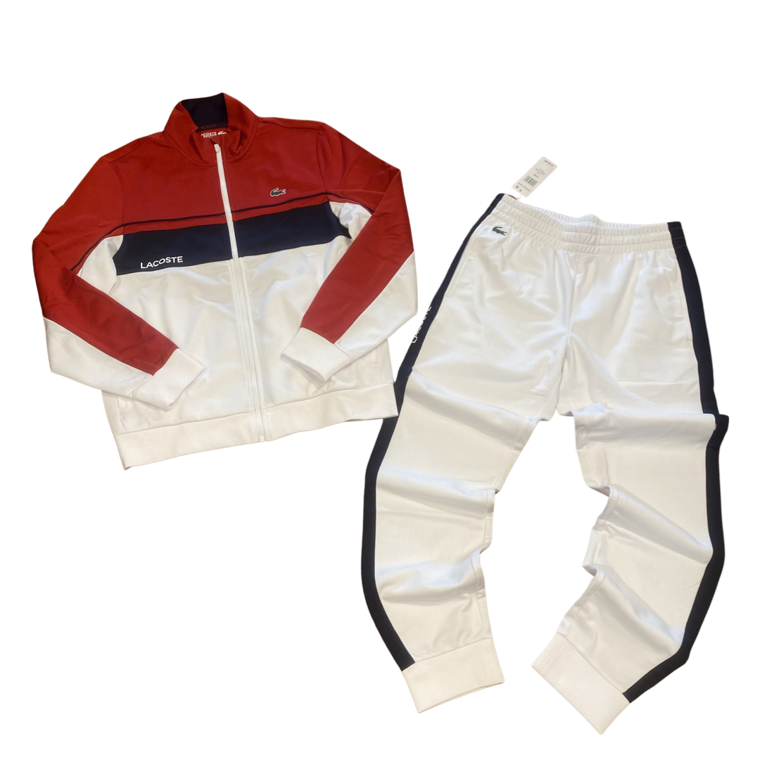 Red white and blue 2025 lacoste tracksuit