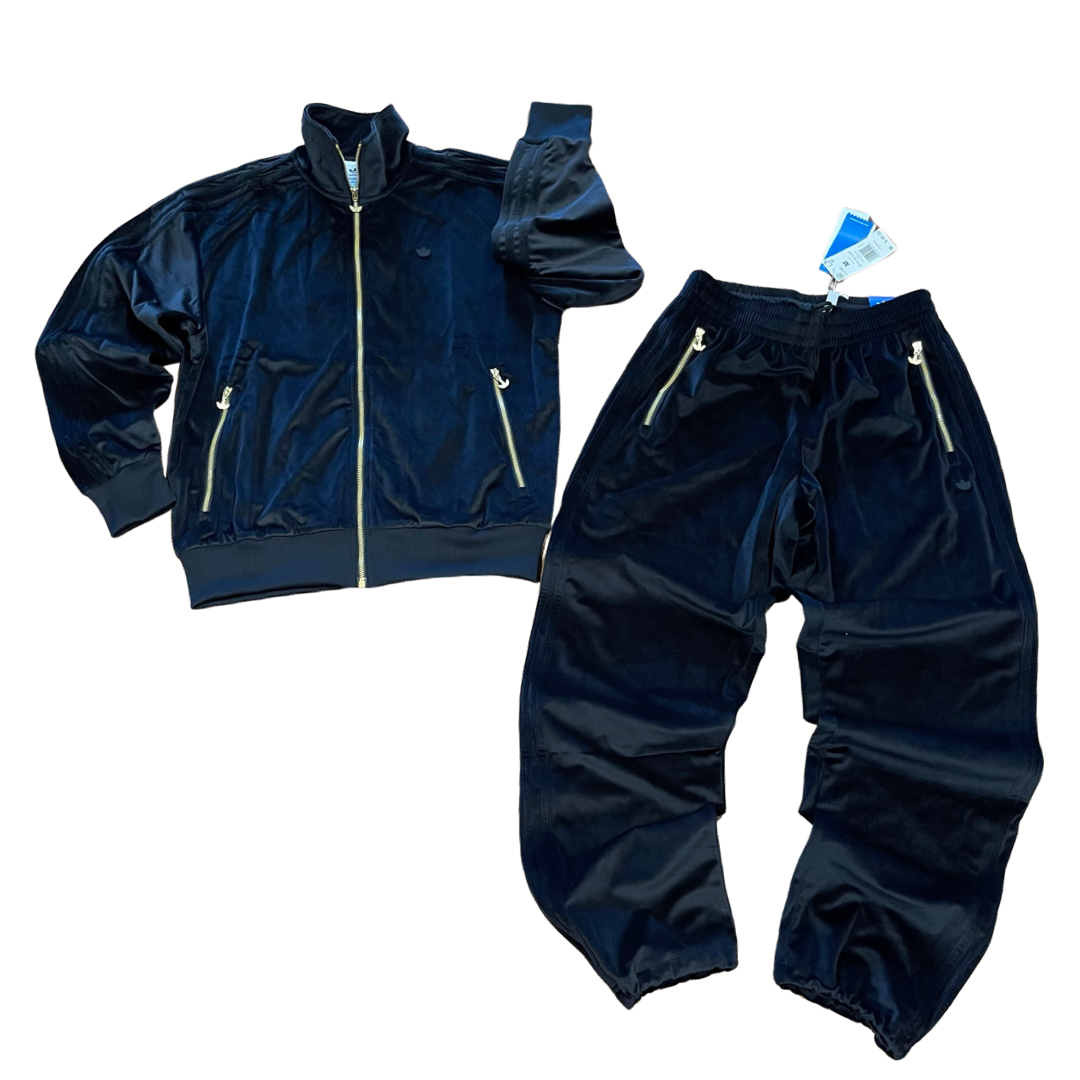 Adidas velour tracksuit mens top black