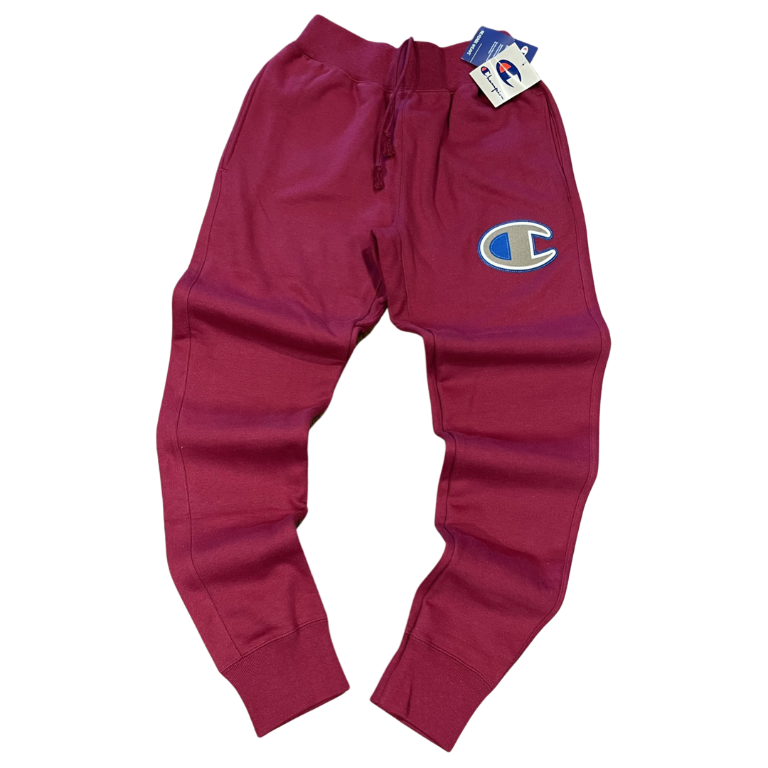 CHAMPION REVERSE WEAVE SCRIPT JOGGER PANTS men s BURGUNDY