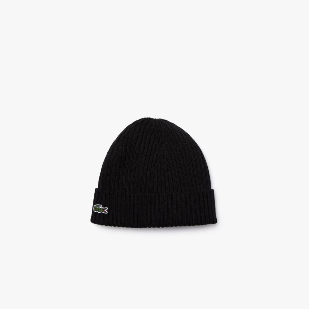 LACOSTE RIBBED WOOL BEANIE BLACK