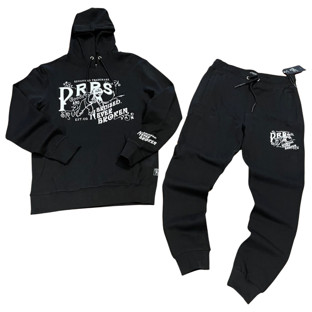 PRPS Bruised Never Broken BLOCK LETTER LOGO HOODY SWEATSUIT Men s BLACK