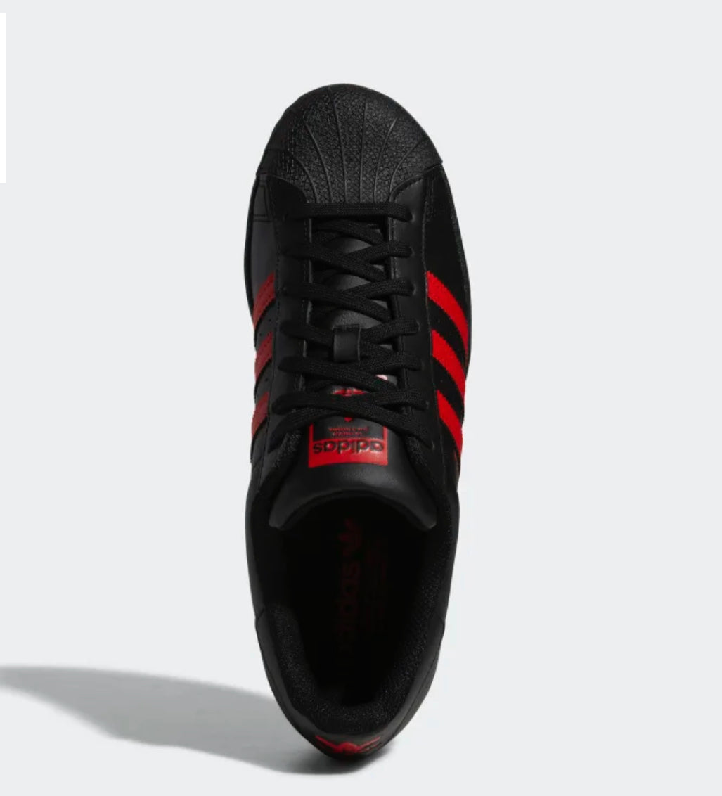 Adidas superstar black and red stripes Clearance