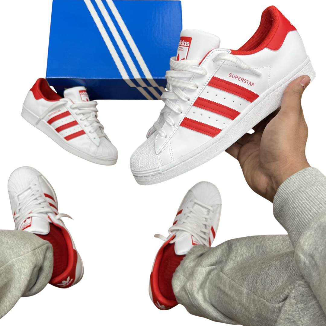 Adidas Original SUPERSTAR FOUNDATION Men's - WHITE RED Moesports Adidas Original SUPERSTAR FOUNDATION Men's - WHITE RED Moesports