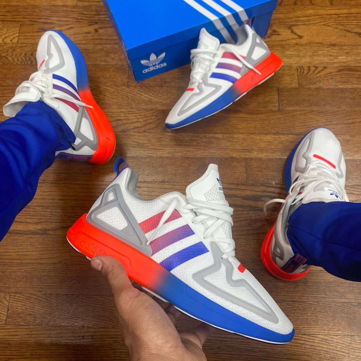 Adidas Original ZX 2X FLUX Men's - FTWWHT/FTWWHT/BLUE – Moesports