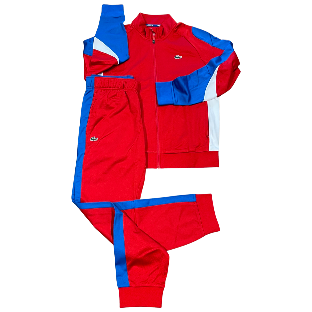 Red white and blue 2025 lacoste tracksuit
