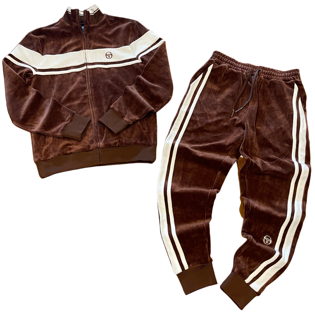 SERGIO TACHINNI DAMARINDO VELOUR SUIT MEN'S”- BROWN WHITE