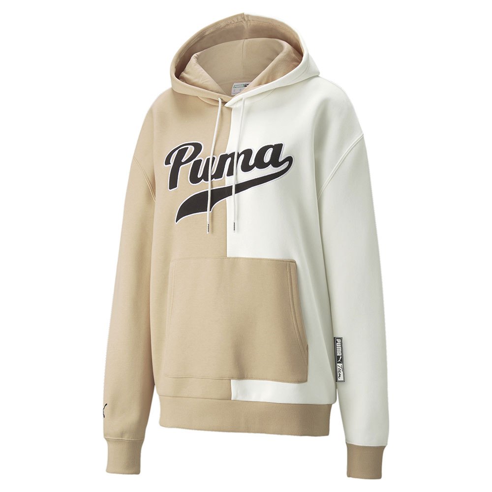 PUMA Downtown color block logo hoodie in beige