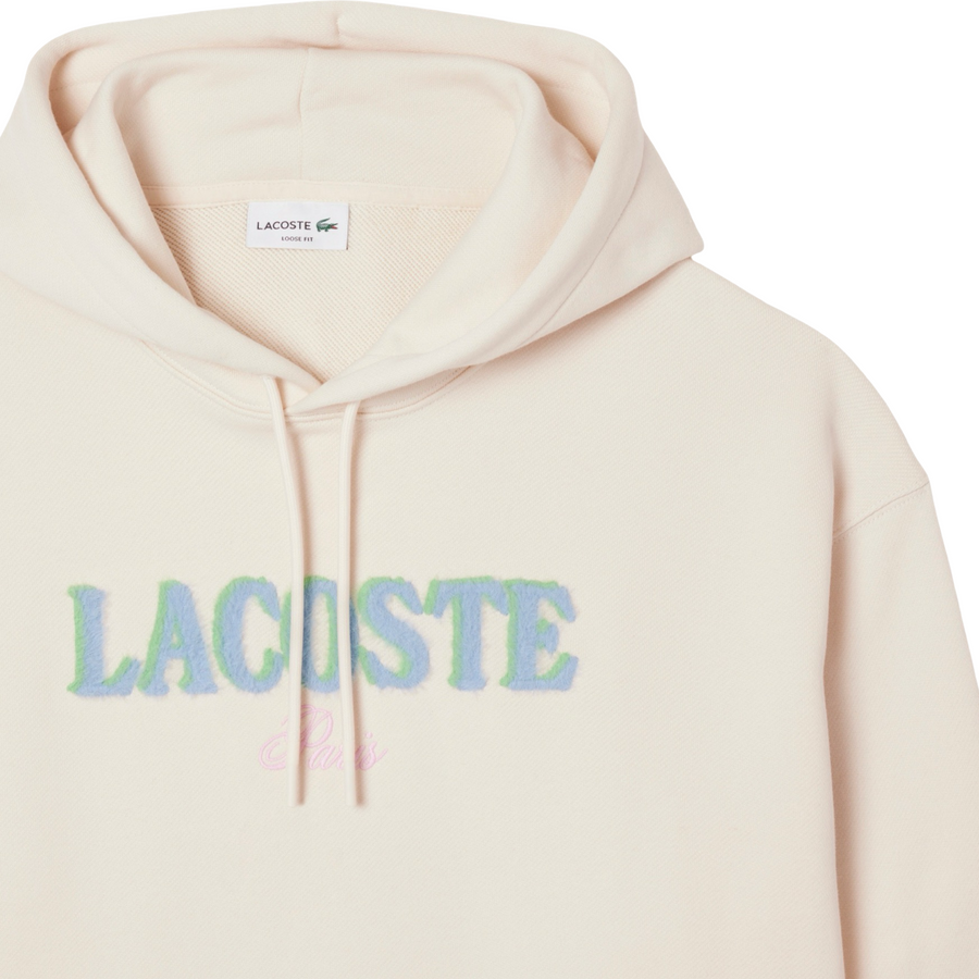 LACOSTE LOOSE FIT PARIS HOODIE FLEECE -Men’s-BEIGE /WHITE