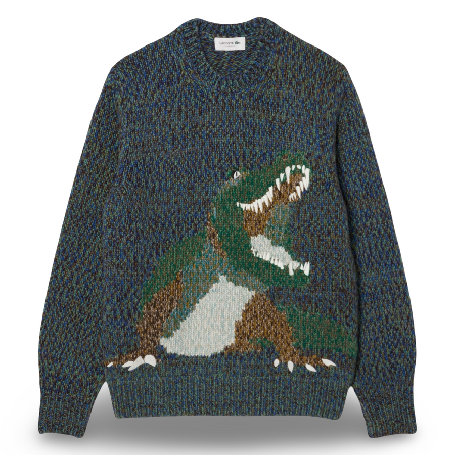 LACOSTE CLASSIC FIT KNIT INTARSIA CROCODILE SWEATER -Men’s-BLUE-8IX