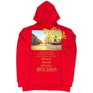 ROBERTO VINO BORN TO RISE LOGO HOODY  Men’s -RED