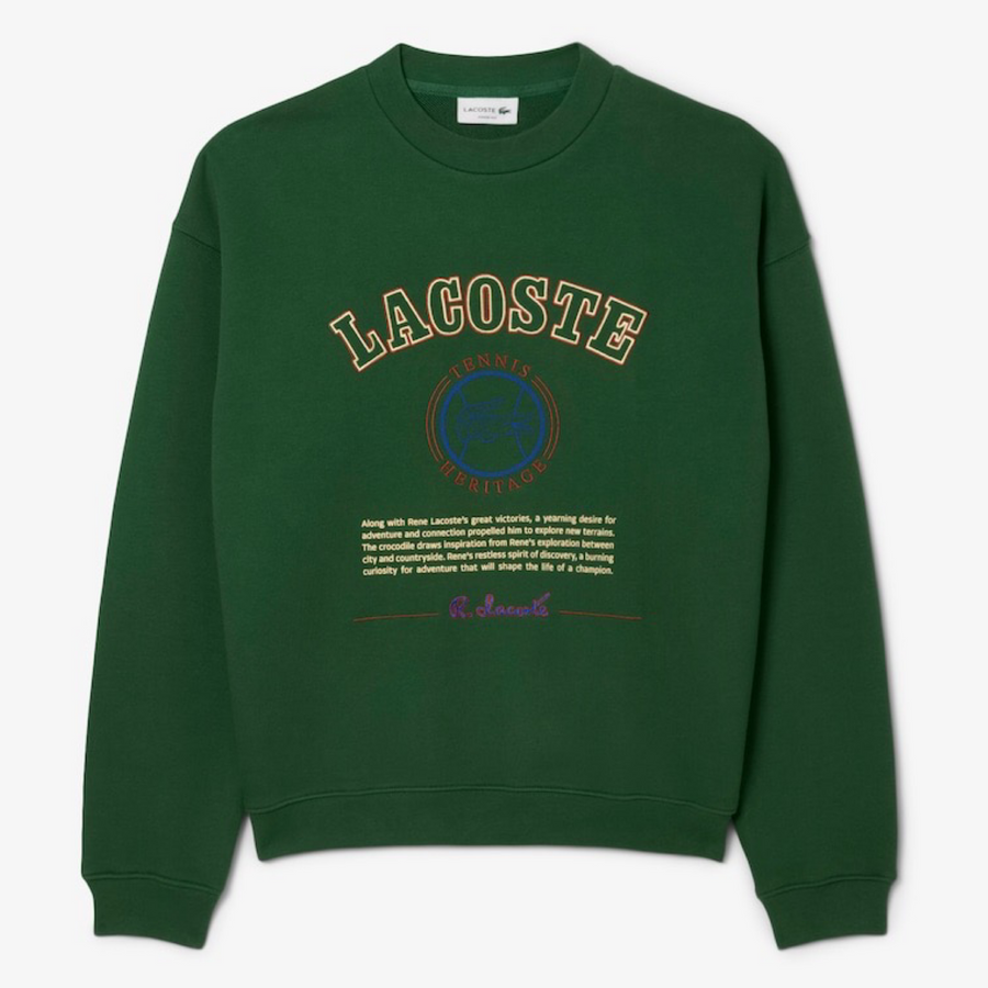 LACOSTE LOOSE-FIT HERITAGE EMBROIDERY FLEECE SWEATSHIRT -Men’s-GREEN-132