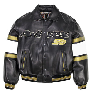 AVIREX 50TH GOLD KICK-OFF  LEATHER JACKET Men’s -BLACK GOLD