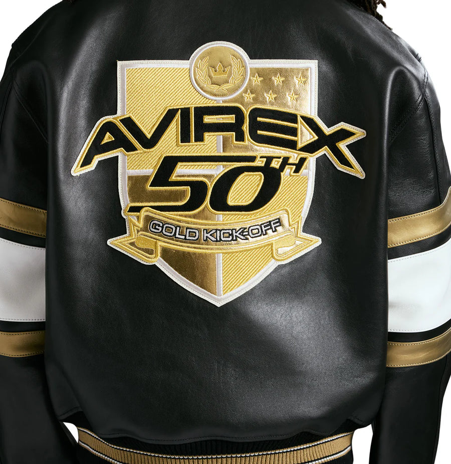 AVIREX 50TH GOLD KICK-OFF  LEATHER JACKET Men’s -BLACK GOLD