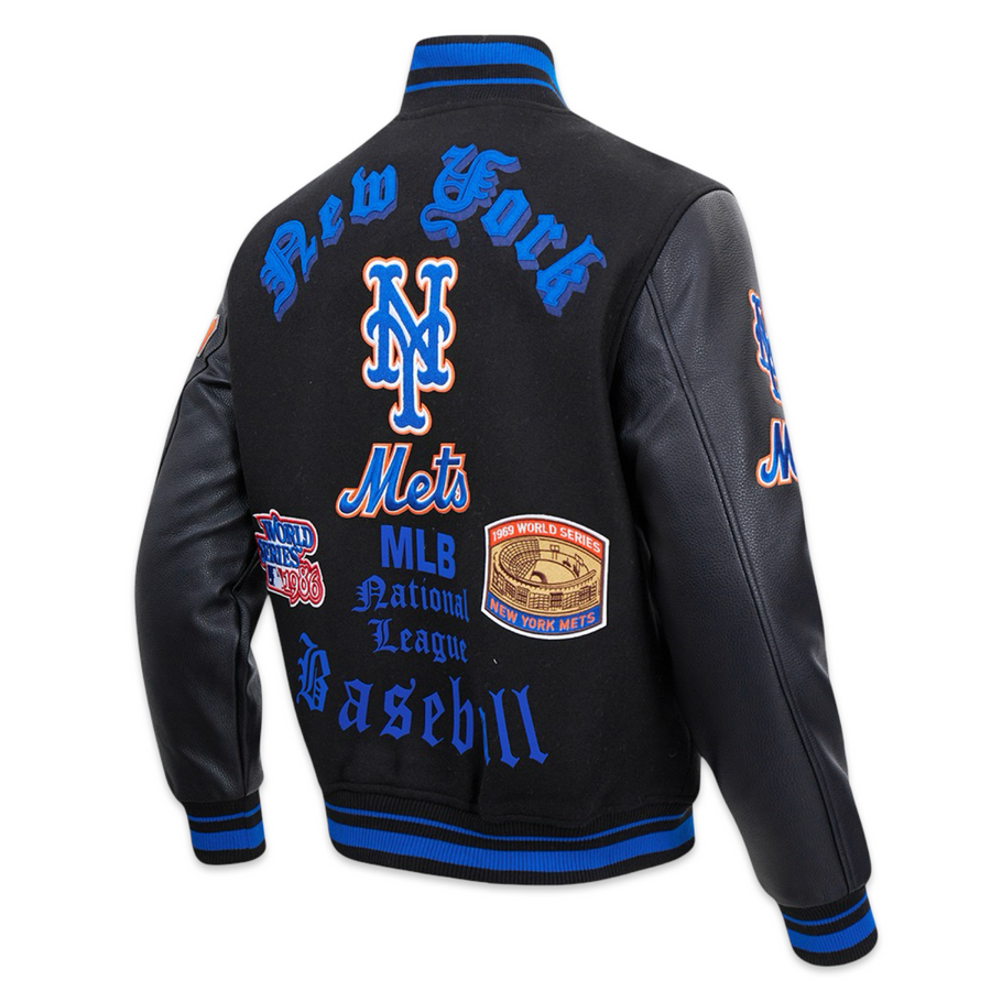 Pro Standard LUXURY ATHLETIC COLLECTION MASH UP JACKET NEW YORK METS Men’s-BLACK BLUE ORANGE