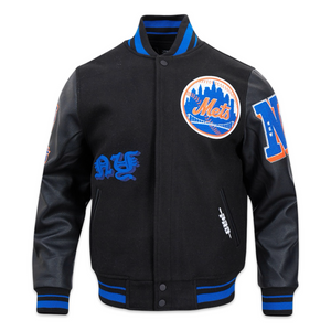 Pro Standard LUXURY ATHLETIC COLLECTION MASH UP JACKET NEW YORK METS Men’s-BLACK BLUE ORANGE