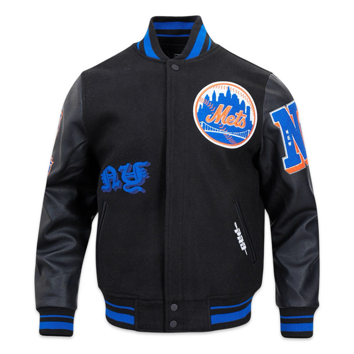 Pro Standard LUXURY ATHLETIC COLLECTION MASH UP JACKET NEW YORK METS Men’s-BLACK BLUE ORANGE