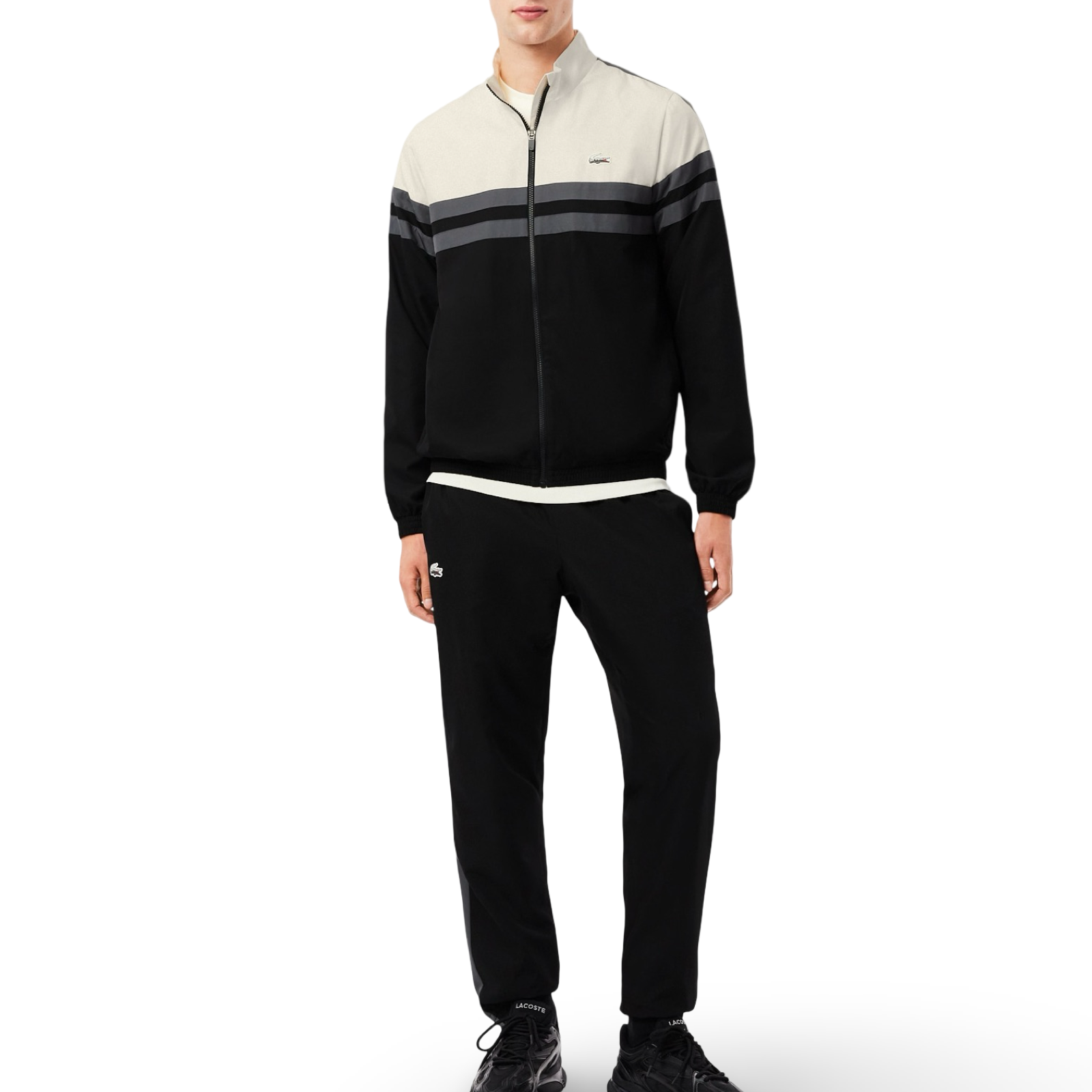 LACOSTE REGULAR FIT LANDSCAPE CROCODILE TRACKSUIT- Men's- BLACK LACOSTE REGULAR FIT LANDSCAPE CROCODILE TRACKSUIT- Men's- BLACK