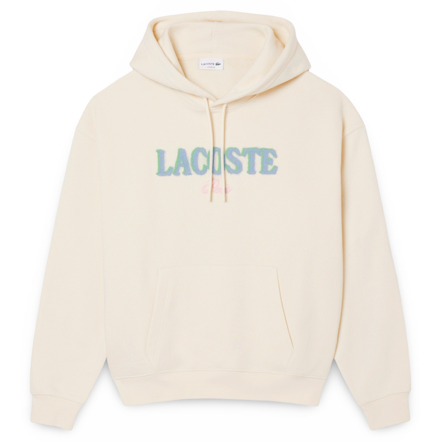 LACOSTE LOOSE FIT PARIS HOODIE FLEECE -Men’s-BEIGE /WHITE