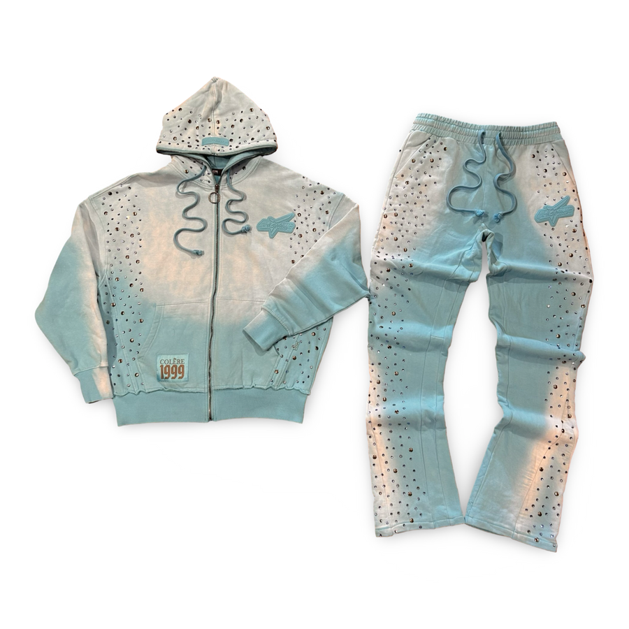 marble sud 　 SeaDots　セットアップ HUDSON STONES FLEECE STACKED FULL ZIP HOODED SWEATSUIT Men's -BLUE