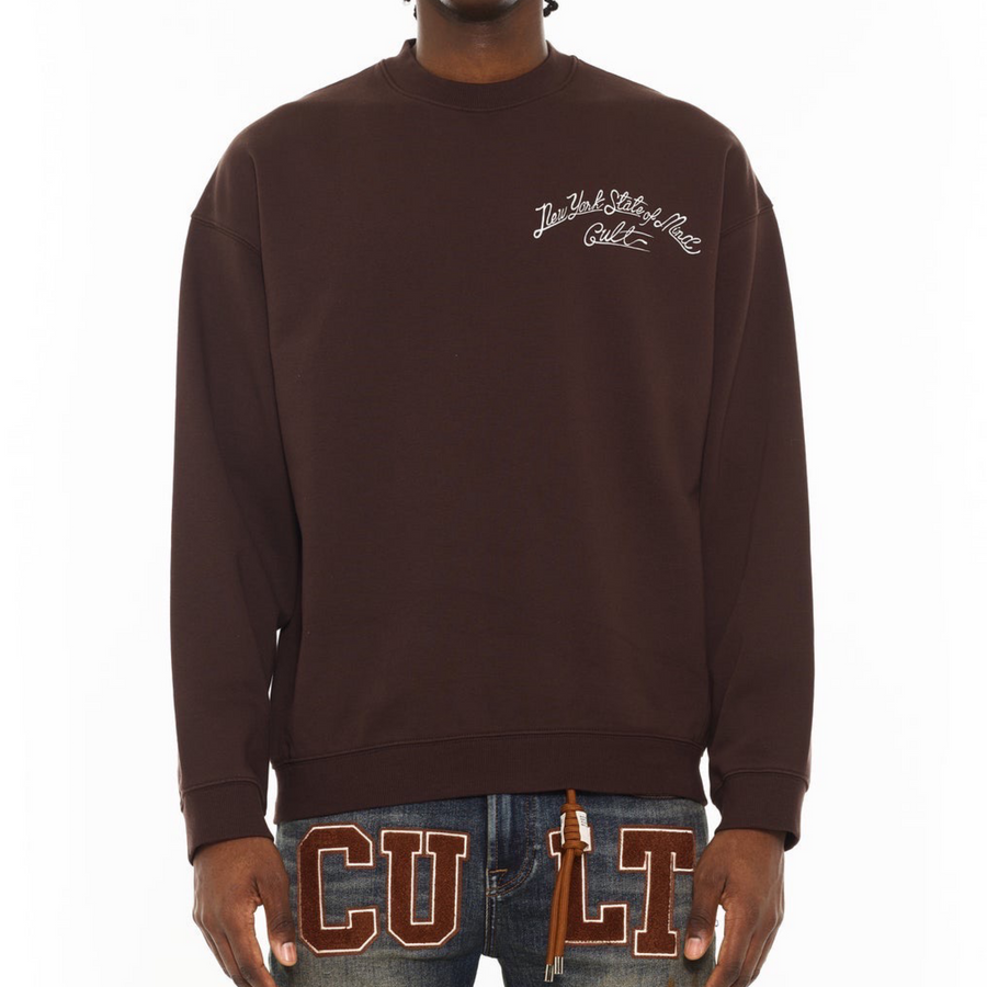 Cult of Individuality NOVELTY FLEECE CREW SWEATSHIRT Men’s -CHOCOLATE