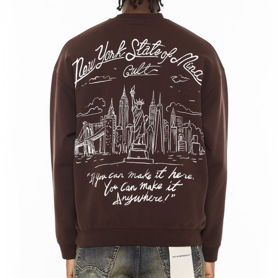 Cult of Individuality NOVELTY FLEECE CREW SWEATSHIRT Men’s -CHOCOLATE
