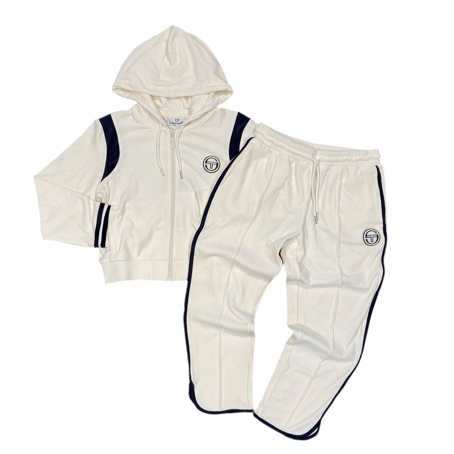 SERGIO TACCHINI VENETO VELOUR ZIP-UP HOODIE TRACK SUIT- WOMEN’S - GARDENIA