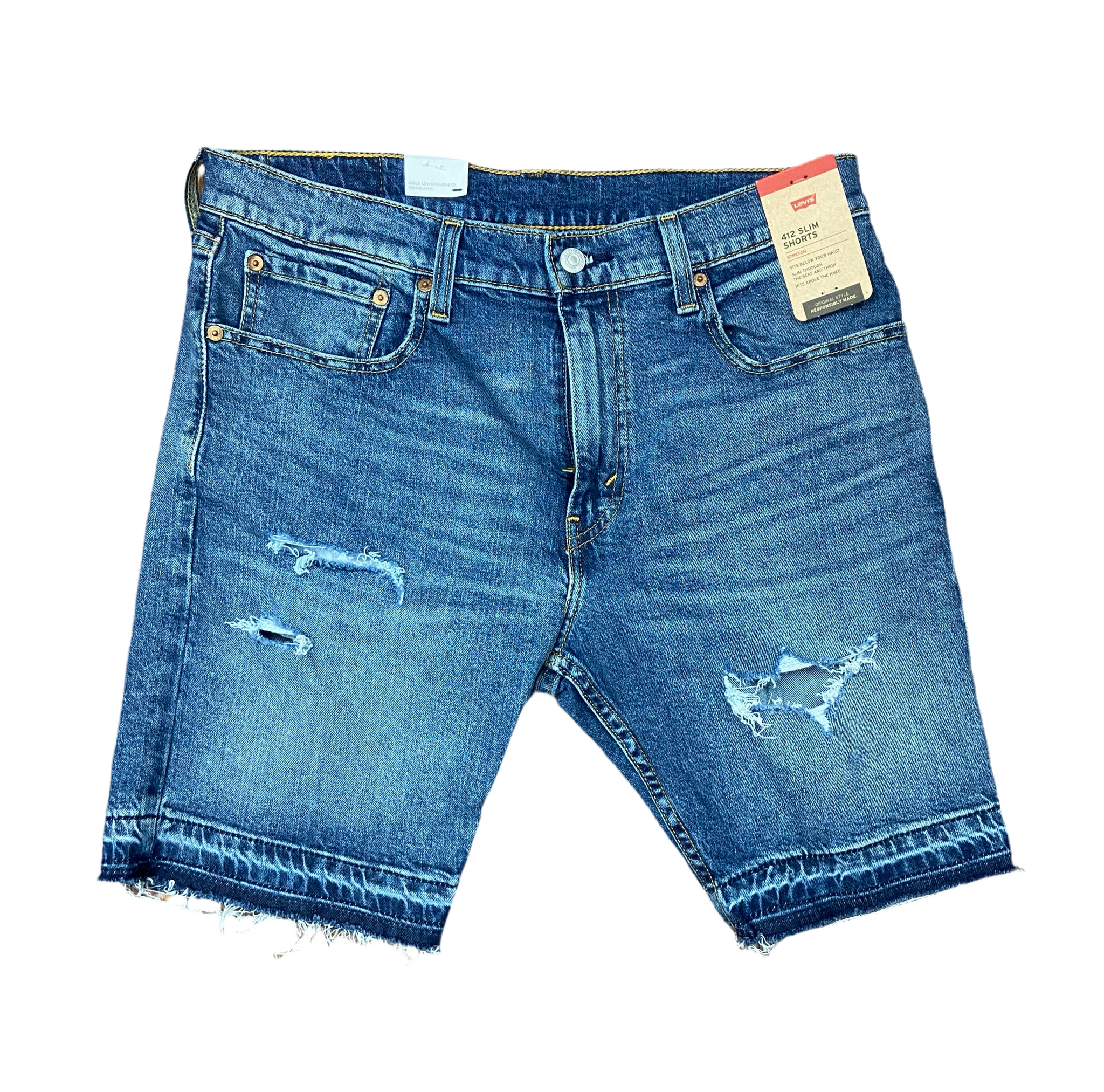 Levis Strauss Co 412 SLIM RIPPED JEANS SHORTS Men's -Blue wash