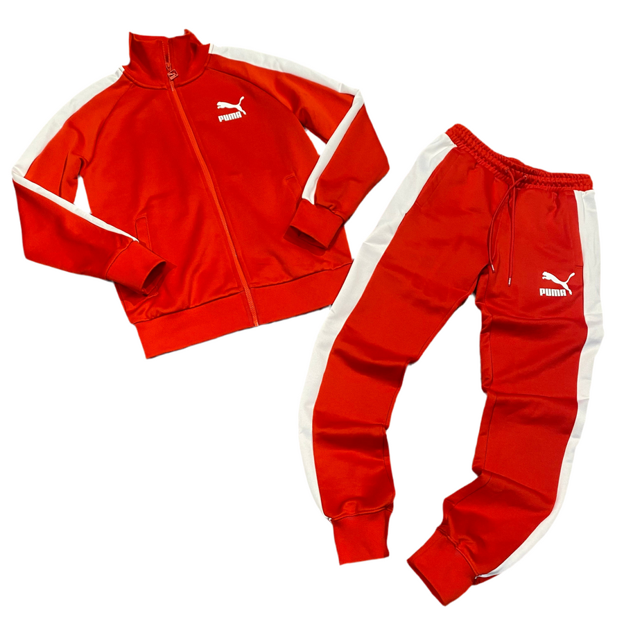 Puma ICONIC T7 TRACKSUIT Men s RED WHITE