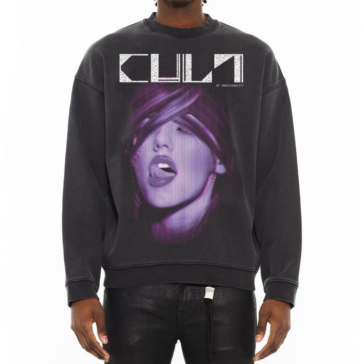 Cult of Individuality NOVELTY FLEECE CREW  SWEATSHIRT Men’s -VINTAGE CHARCOAL