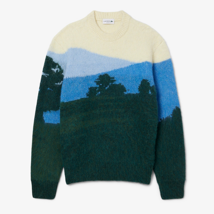 LACOSTE CLASSIC FIT LANDSCAPE ALPACA WOOL  SWEATER -Men’s-GREEN/ BLUE