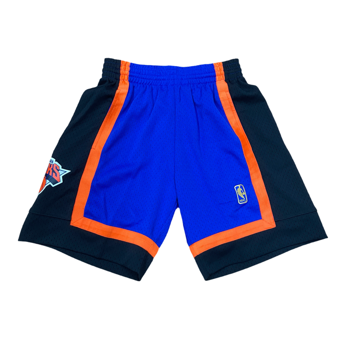 MITCHELL & NESS - NBA SWINGMAN ROAD -SHORTS - KNICKS 1996  - MENS -ROYAL/BLACK ORANGE