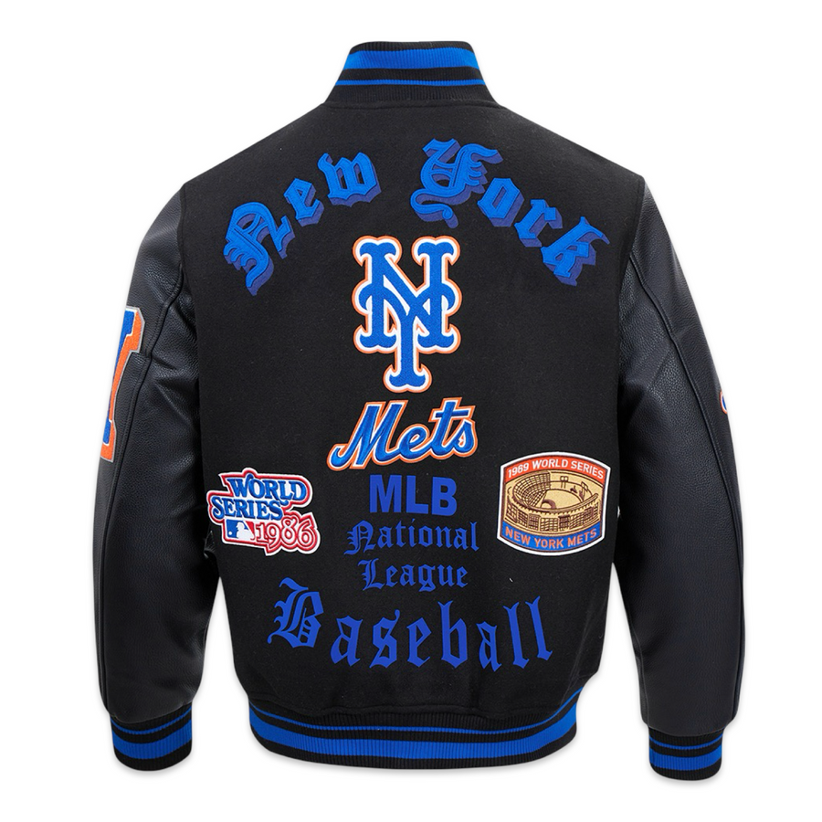 Pro Standard LUXURY ATHLETIC COLLECTION MASH UP JACKET NEW YORK METS Men’s-BLACK BLUE ORANGE