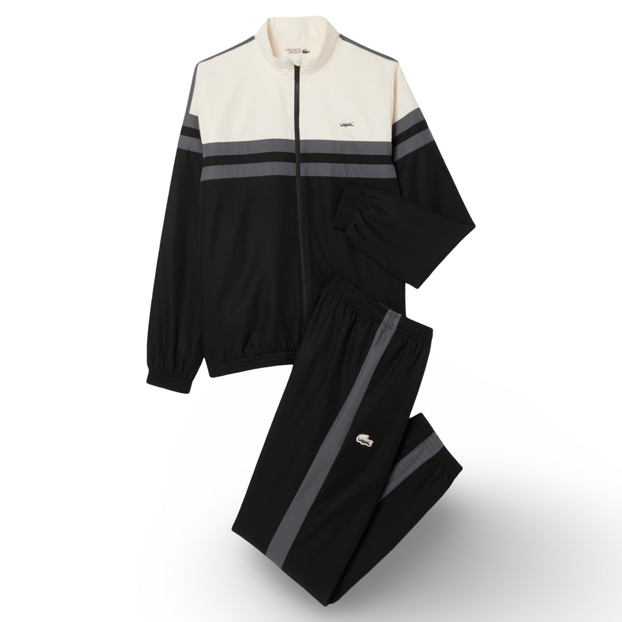 LACOSTE REGULAR FIT LANDSCAPE CROCODILE TRACKSUIT- Men’s- BLACK/WHITE BEIGE