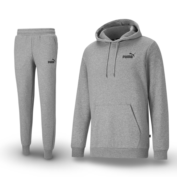 Puma ESSENTIALS LOGO HOODIE FLEECE SWEATSUIT Men’s-MEDIUM GRAY HEATHER