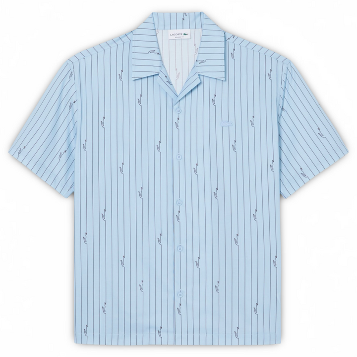 LACOSTE - RELAXED FIT SHORT SLEEVE PATTERNED SHIRTS Men's -WHITE-BLUE Moesports LACOSTE - RELAXED FIT SHORT SLEEVE PATTERNED SHIRTS Men's -WHITE-BLUE Moesports