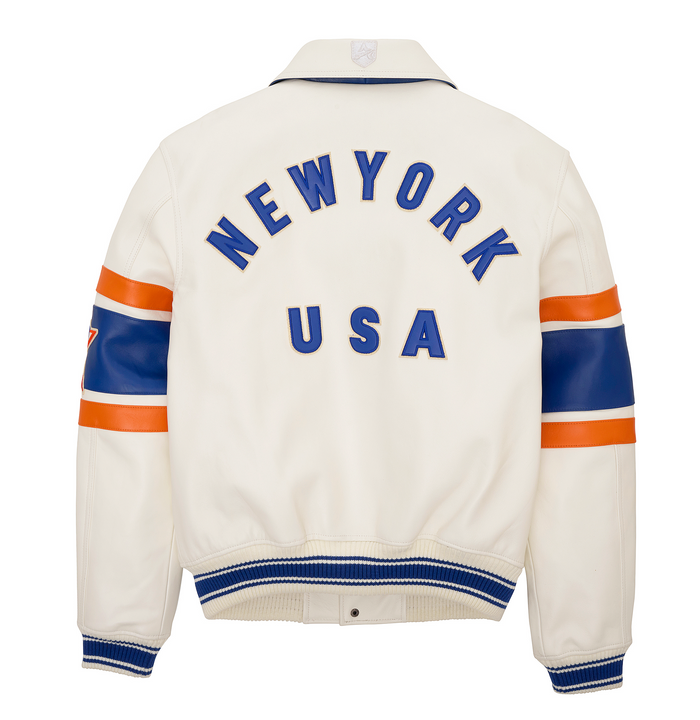 AVIREX  NEW YORK KNICKS LEATHER JACKET Men’s -SNOW WHITE /BLANCHE