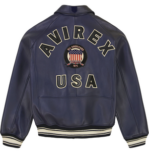 AVIREX  ICON  LEATHER JACKET Men’s -NAVY BLUE