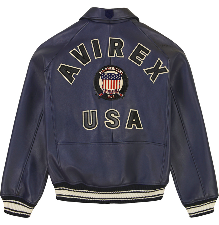 AVIREX  ICON  LEATHER JACKET Men’s -NAVY BLUE