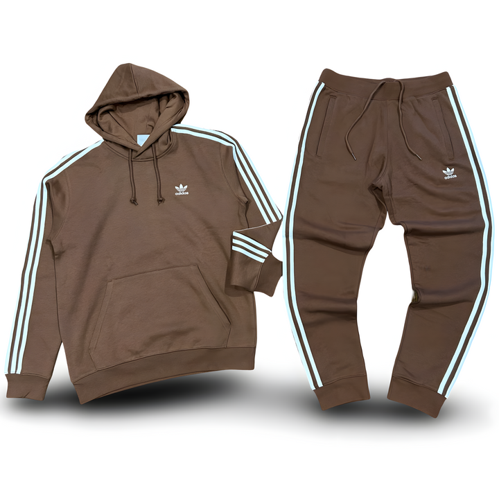 Adidas Originals Men’s 3-STRIPES HOODY SWEATSUIT-PRELOVED BROWN